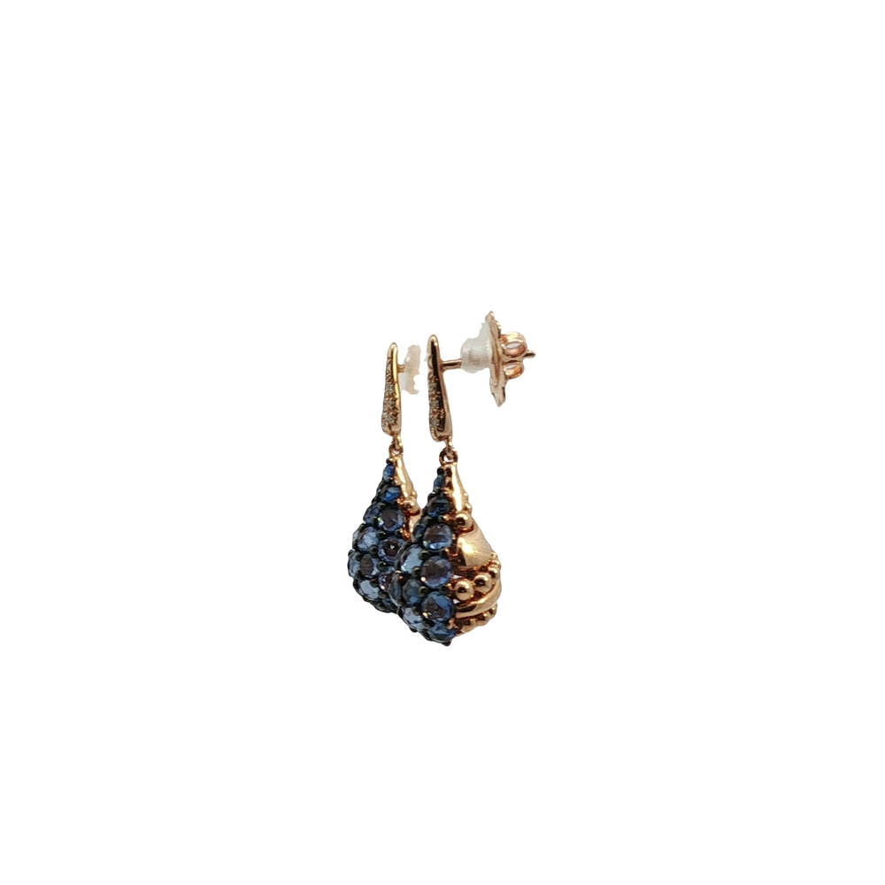 Rose Gold Drop Earrings with Blue Sapphires and Diamonds