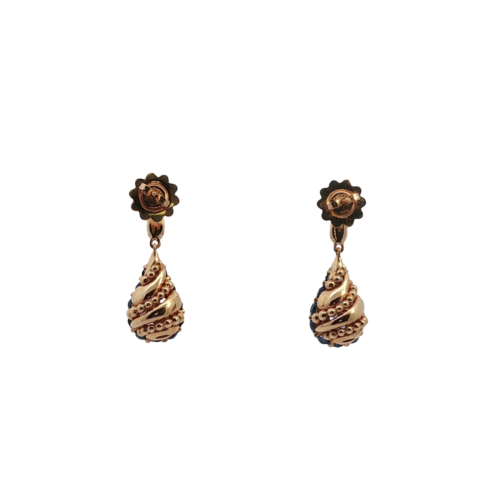 Rose Gold Drop Earrings with Blue Sapphires and Diamonds