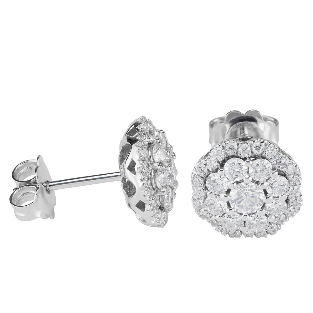 White Gold Flower Earrings with Diamonds