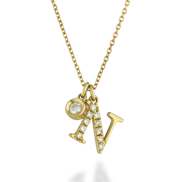 Yellow Gold and Diamond Letter N Necklace