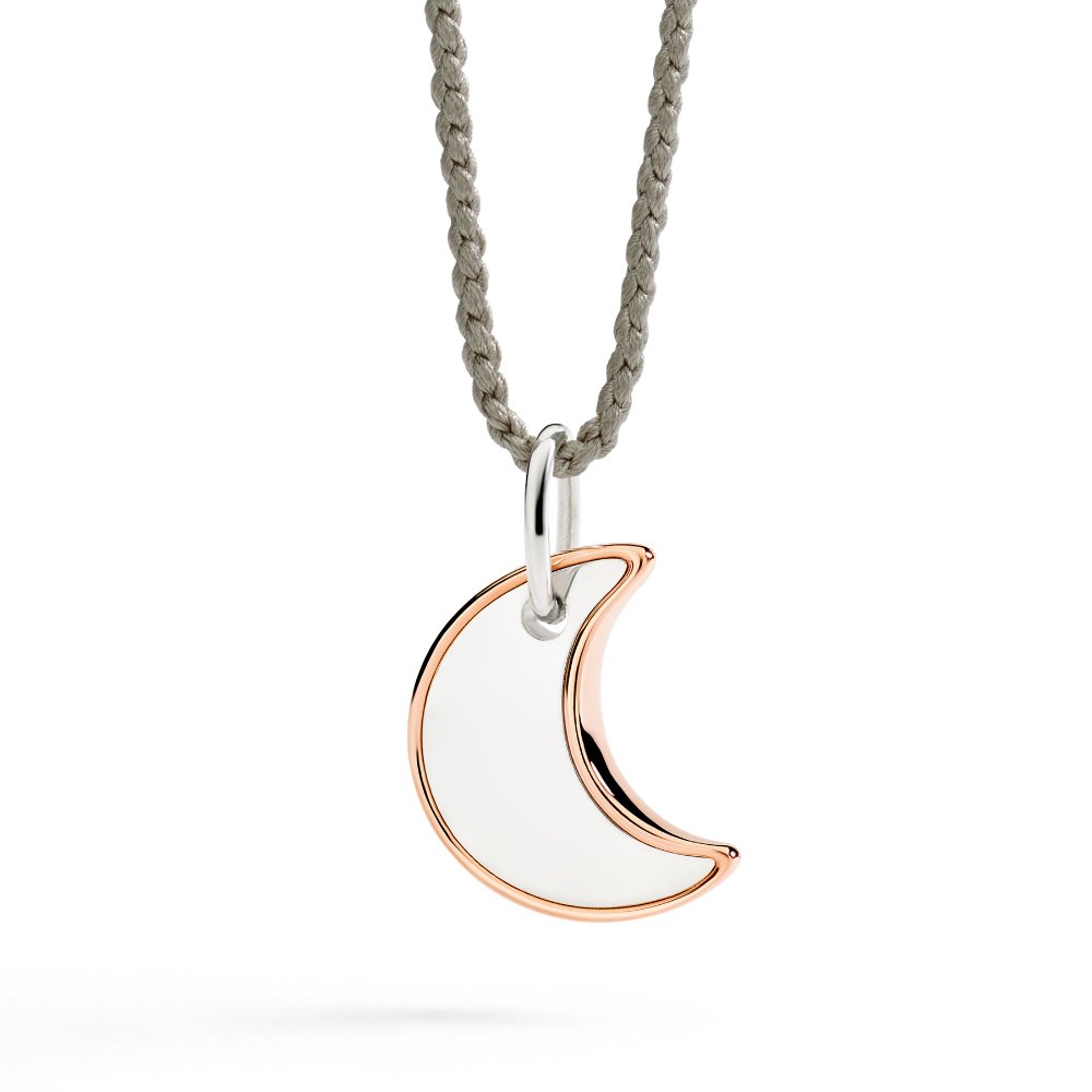Colgante Luna XL en Plata y Oro Rosa