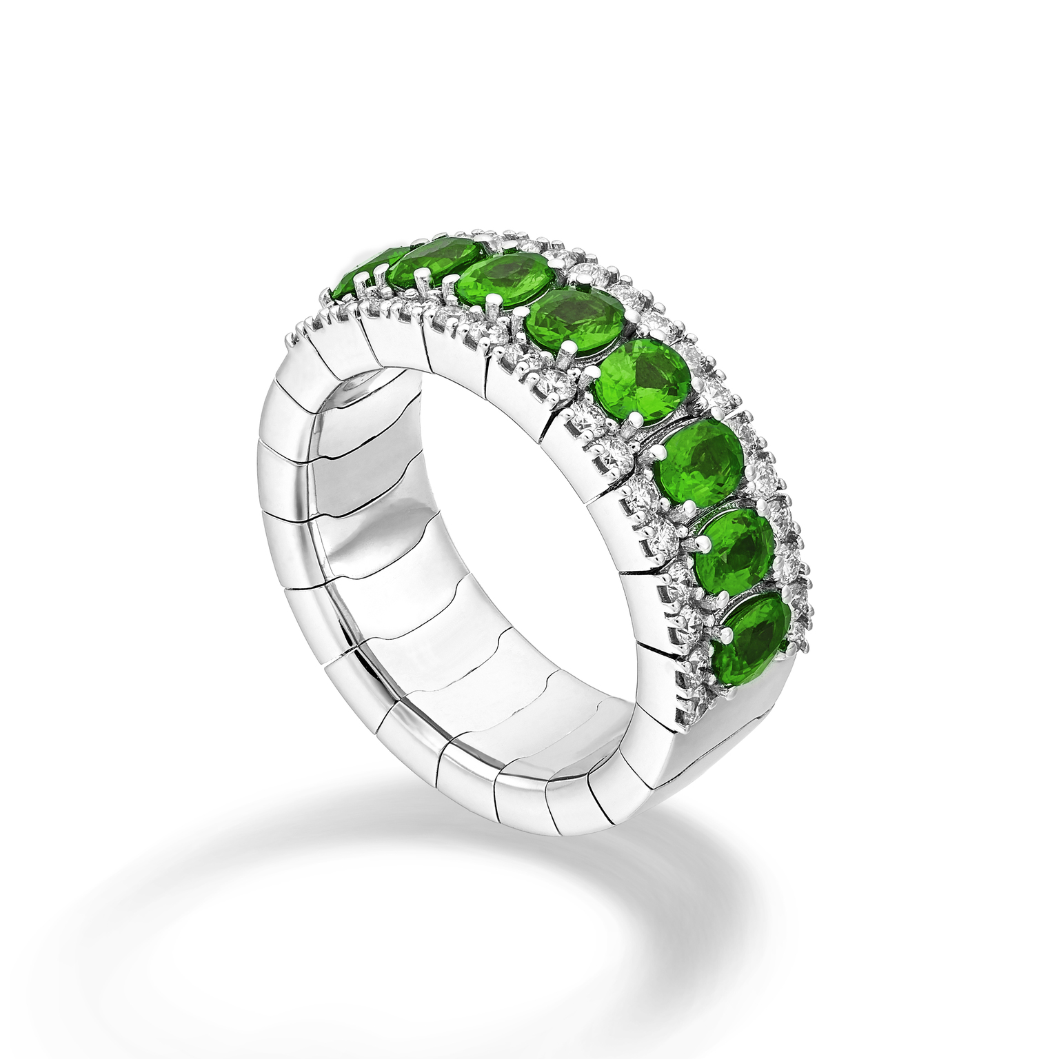 Riviera Elastica Ring with 8 Oval Emeralds and Diamonds